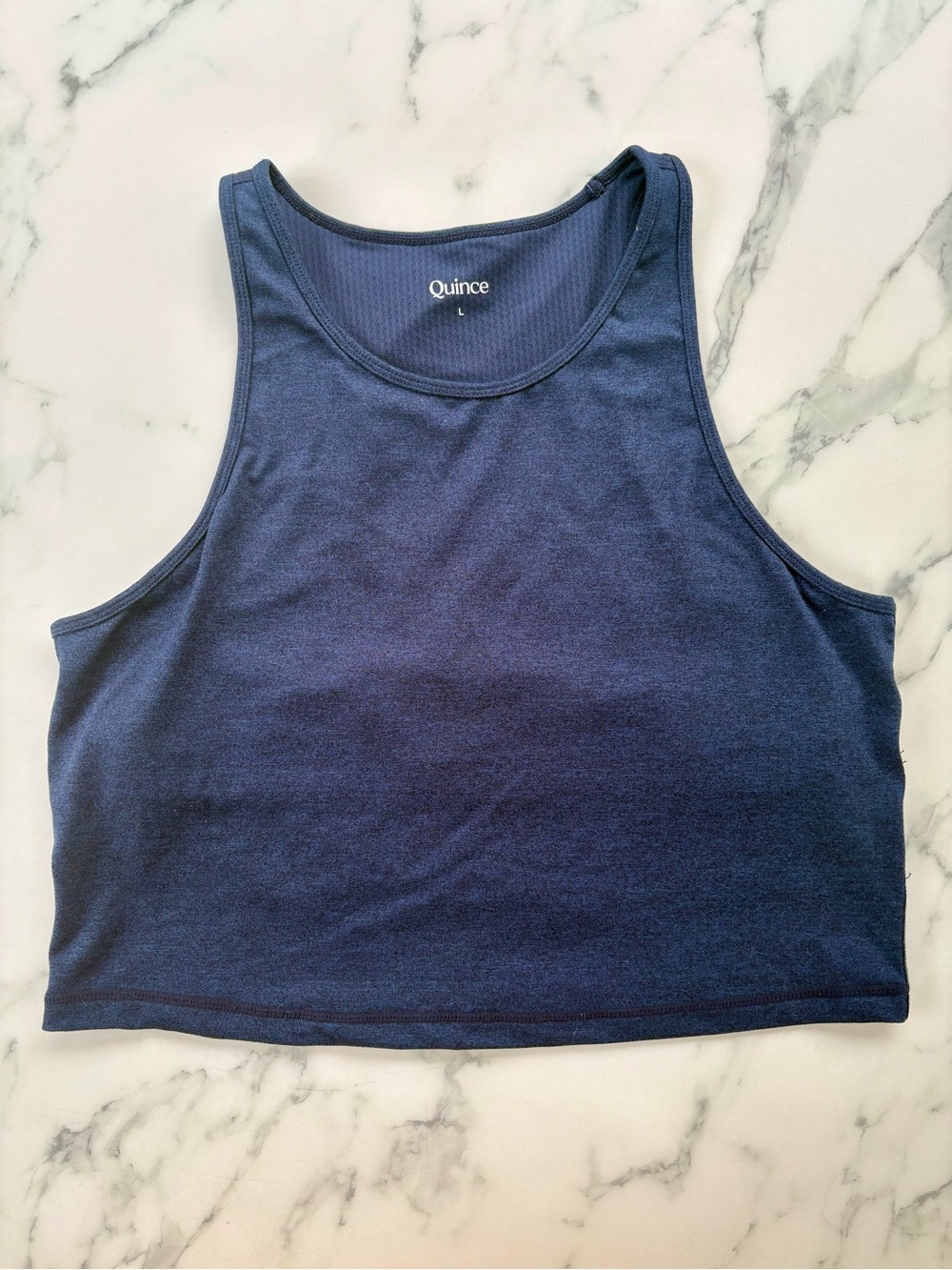 Quince Women’s Ultra-Soft High Neck Cropped Tank Navy Athletic